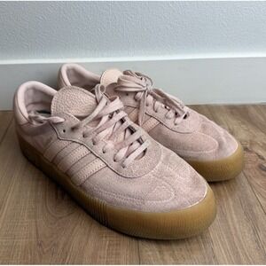 Adidas Samba Lace Up  Womens Pink Sneakers Casual Shoes Platform Suede Sz 10